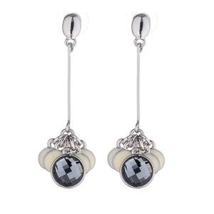 SILVER CREAMY GEM CHARM DANGLE EARRINGS